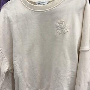 Urban Revivo Cream Embroidered Rose Crewneck Sweatshirt